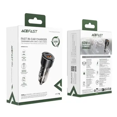 Автомобильное зарядное устройство Acefast B12 (USB+Type-C) 60W Black, Черный