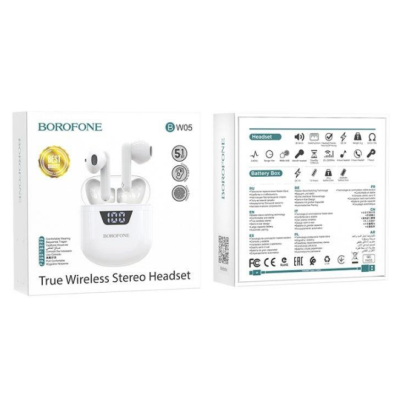 Безпровідні навушники Borofone BW05 Pure Tone TWS White, білий