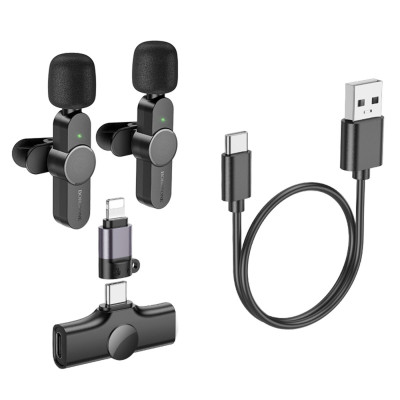 Безпроводной петличный микрофон Borofone BKF12 Lightning/Type-C Чёрный
