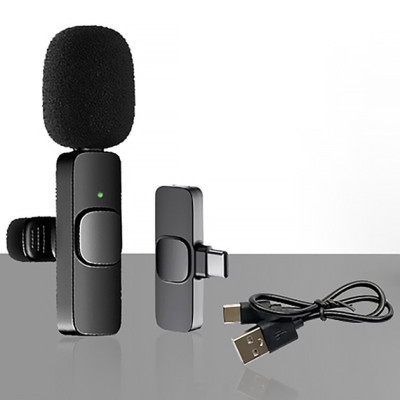 Бездротовий петличний мікрофон K9 2 in1 USB-C Black, Чорний