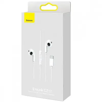 Провідні навушники гарнітура Baseus Encok CZ19 Type-C, Білі Провідні навушники гарнітура Baseus Encok CZ19 Type-C, Білі