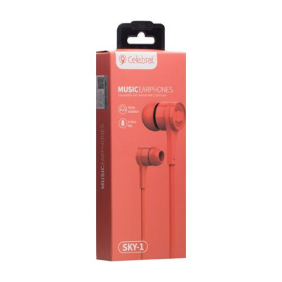 Провідні вакуумні навушники-гарнітура Celebrat SKY-1 Red, червоний