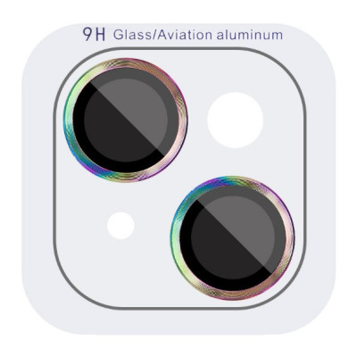 Защитное стекло на камеру Metal iPhone 15/15 Plus Сиреневое (Rainbow)