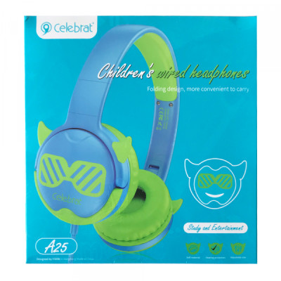 HF Навушники Celebrat A25 (Дитячі) Блакитні/Зелені