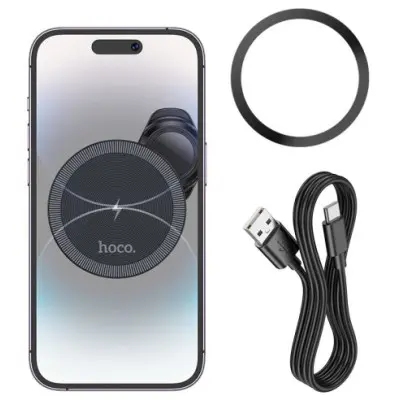 Автодержатель Hoco HW6 с БЗУ Black, Чёрный