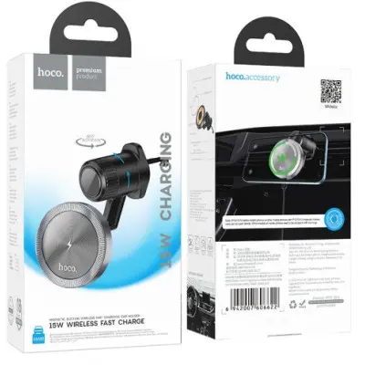 Автодержатель Hoco HW6 с БЗУ Black, Чёрный