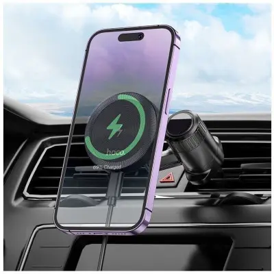 Автодержатель Hoco HW6 с БЗУ Black, Чёрный