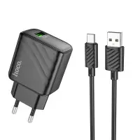 Сетевое зарядное устройство МЗП Hoco CS21A 1USB/QC 3.0 + Type-C Черный
