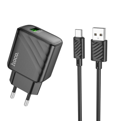 Мережевий зарядний пристрій Hoco CS21A1USB/QC 3.0 + Type-C Чорний