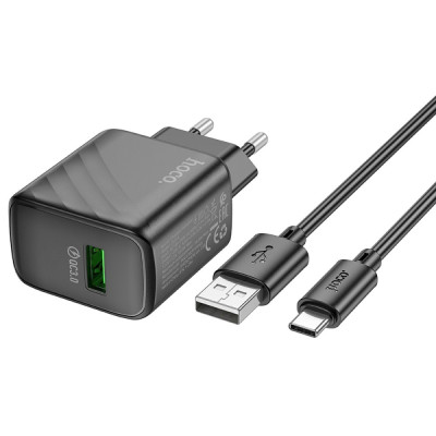 Мережевий зарядний пристрій Hoco CS21A1USB/QC 3.0 + Type-C Чорний