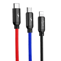 Кабель дата короткий Baseus Three Primary 3in1 0.3м Чорний