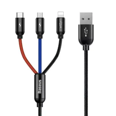 Кабель дата короткий Baseus Three Primary 3in1 0.3м Черный Кабель дата короткий Baseus Three Primary 3in1 0.3м Черный