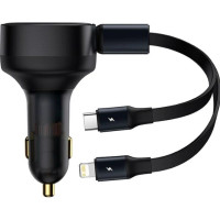Автомобільний зарядний пристрій Baseus Enjoyment з вбудованим кабелем 2in1 Type-C/ Lightning 30W Black, Чорний