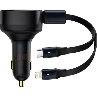 Автомобільний зарядний пристрій Baseus Enjoyment з вбудованим кабелем 2in1 Type-C/ Lightning 30W Black, Чорний