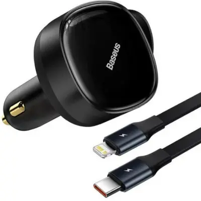 Автомобильное зарядное устройство Baseus Enjoyment c встроенным кабелем 2in1 Type-C/ Lightning 30W Black, Черный