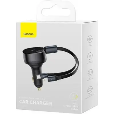Автомобильное зарядное устройство Baseus Enjoyment c встроенным кабелем 2in1 Type-C/ Lightning 30W Black, Черный