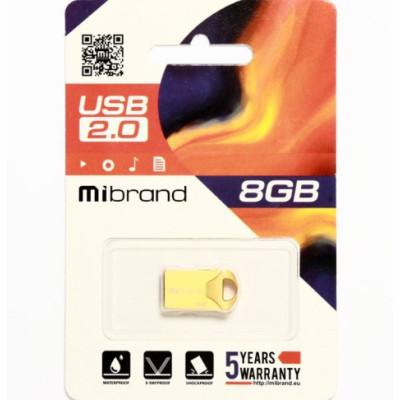 Флеш память USB 8Gb Mibrand Hawk USB 2.0 Gold, Золотой