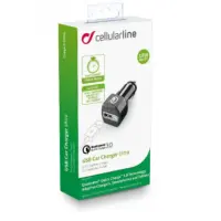 Автомобільний зарядний пристрій USB Cellularline (QC3.0) Black, Чорний