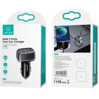 Автомобильное зарядное устройство Usams C24 2USB+1PD(80W) 5A Black, Чёрный Автомобильное зарядное устройство Usams C24 2USB+1PD(80W) 5A Black, Чёрный