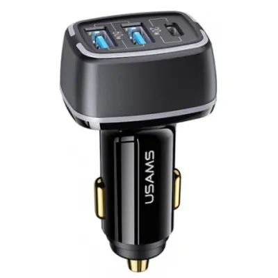 Автомобільний зарядний пристрій Usams C24 2USB+1PD(80W) 5A Black, Чорний