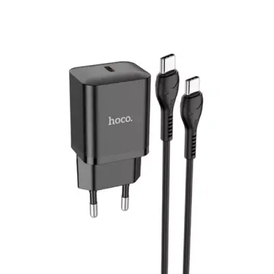 Мережевий зарядний пристрій Hoco N27 PD 20W + Кабель Type-C to Type-C Black, Чорний
