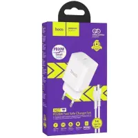 Сетевое зарядное устройство Hoco N27 PD 20W + Кабель Type-C to Type-C White, Белый