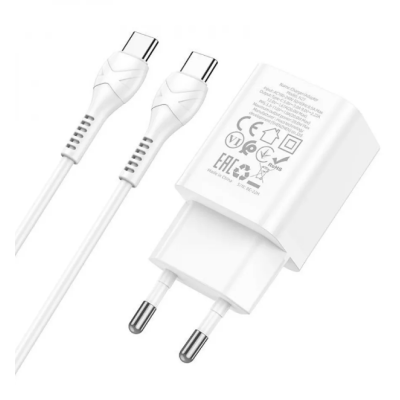 Мережевий зарядний пристрій Hoco N27 PD 20W + Кабель Type-C to Type-C White, Білий