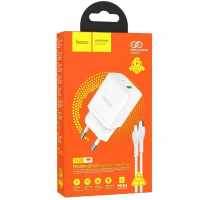Мережевий зарядний пристрій  Hoco N28 1PD+1USB 20W + Кабель Type-C to Lightning White, Білий