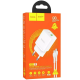 Мережевий зарядний пристрій  Hoco N28 1PD+1USB 20W + Кабель Type-C to Lightning White, Білий