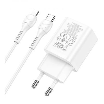 Сетевое зарядное устройство Hoco N28 1PD+1USB 20W Type-C to Lightning White, Белый