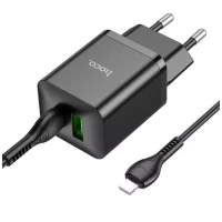 Мережевий зарядний пристрій Hoco N28 1PD+1USB 20W + Кабель Type-C to Lightning Black, Чорний Мережевий зарядний пристрій Hoco N28 1PD+1USB 20W + Кабель Type-C to Lightning Black, Чорний