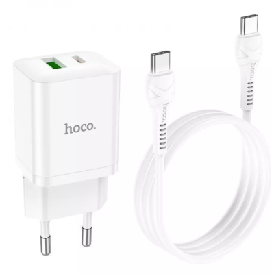 Мережевий зарядний пристрій Hoco N28 1PD+1USB 20W Type-C to Type-C White, Білий