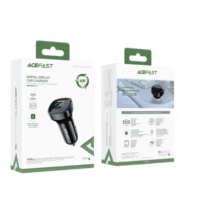 Автомобільний зарядний пристрій Acefast B4 (USB+Type-C) Display 66W Чорний
