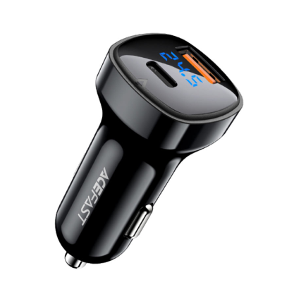 Автомобильное зарядное устройство Acefast B4 (USB+Type-C) Display 66W Черный