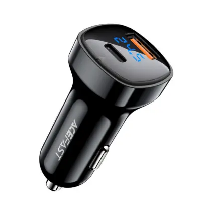 Автомобільний зарядний пристрій Acefast B4 (USB+Type-C) Display 66W Чорний