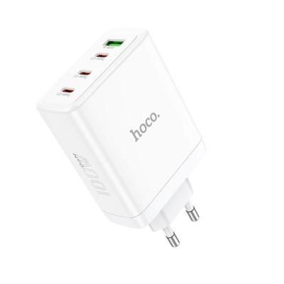 Мережевий зарядний пристрій Hoco N31 Leader  100W 3PD+1USB White, Білий
