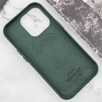 Чохол накладка Leather Case with MagSafe iPhone 16 Pro Зелена  (AAA)