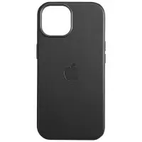 Чехол накладка Leather Case with MagSafe iPhone 16 Pro Черная (AAA)