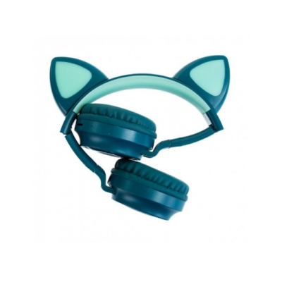 Безпровідні Bluetooth-навушники Cat Ear VZV-850M з вушками и LED з підсвітленням, темно-сині