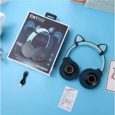 Безпровідні навушники Cat Ear VZV-850M з вушками и LED з підсвітленням, темно-сині Безпровідні навушники Cat Ear VZV-850M з вушками и LED з підсвітленням, темно-сині