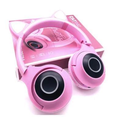 Безпровідні Bluetooth-навушники Cat Ear VZV-850M з вушками и LED підсвітленням, рожеві