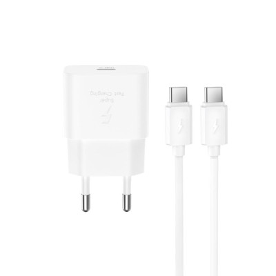 Мережевий зарядний пристрій XO L167 (1USB-C) 25w + Type-C to Type-C White, Білий