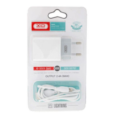 Мережевий зарядний пристрій XO Lightning 2USB 2.4A (L65) White, Білий