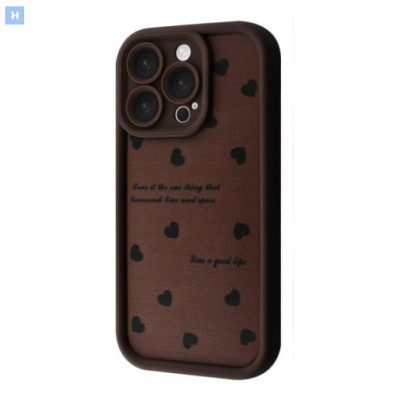 Чехол накладка Pretty iPhone 15 Pro Коричневая/Сердца