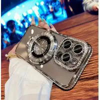 Чехол накладка Magnetic Stand Rhinestones Clear iPhone 13 Серебряная