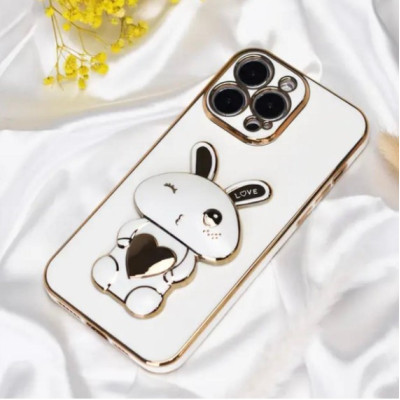Чехол Накладка Electroplated Rabbit Stand iPhone 16 Белая