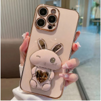 Чехол Накладка Electroplated Rabbit Stand iPhone 14 Pro Max Розовая