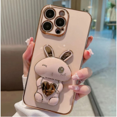 Чехол Накладка Electroplated Rabbit Stand iPhone 16 Pro Max Розовая