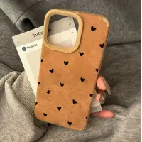 Чехол Накладка Luxury Matte Leather iPhone 16 Коричневая / Сердце