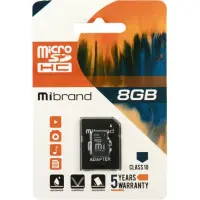 Карта пам\'яті Micro SD 8Gb Mibrand Class10 + Адаптер Карта пам\'яті Micro SD 8Gb Mibrand Class10 + Адаптер